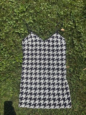 Express Black & White Houndstooth Slip Mini Dress